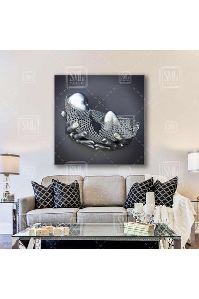 SML TABLO Pictură decorativă pătrată pe pânză cu mâini care țin înveliș metalic