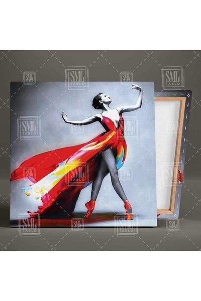 SML TABLO Μπαλαρίνα με κόκκινο φόρεμα Dance Passion Τετράγωνος πίνακας σε καμβά