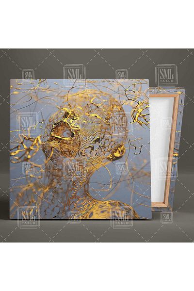 SML TABLO Golden Linear Woman Abstract Modern Art Pictură pătrată pe pânză