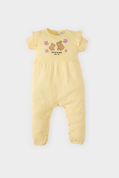 DeFacto Baby Girl Newborn Printed Ribbed Camisole Short Sleeve Romper E7950A525Sm