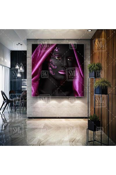 SML TABLO Γυναικείο τετράγωνο καμβάς με μοτίβο Art Deco στο πρόσωπό του με ροζ μακιγιάζ και χρυσό κίτρινο κασκόλ