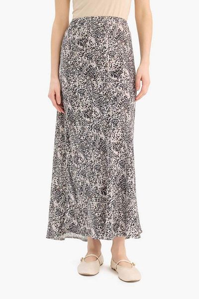 DeFacto New Season A-Line Leopard Patterned Regular Waist Midi Satin Skirt