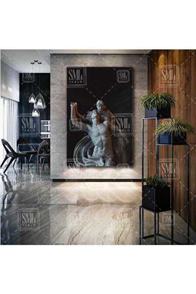 SML TABLO El Ele Tutaşan Nü Heykeller Aşk Love Çift Dikey Kanvas Tablo