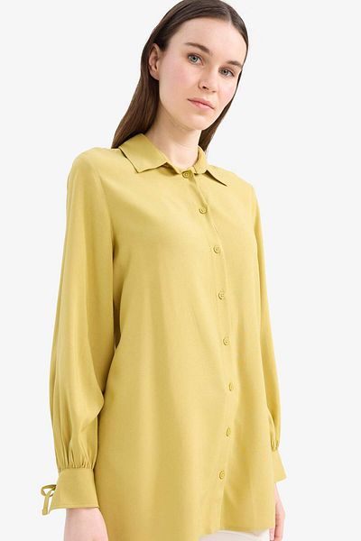 DeFacto Regular Fit Basic Plain Viscose Long Sleeve Shirt Tunic D7352Ax25Sp