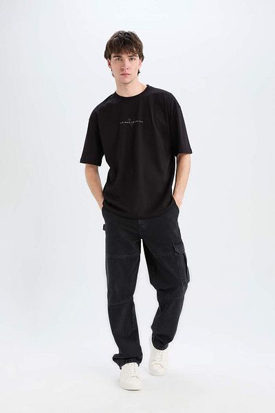 DeFacto 100% Cotton Vikings Valhalla Oversize Wide Fit Crew Neck Back Printed Short Sleeve T-Shirt A6308A