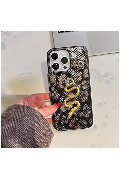 Zebana Apple iPhone 15 Pro Max Uyumlu Kılıf Zebana Golden Serpent Silikon Kıl...