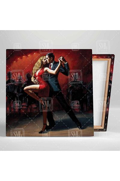 SML TABLO Σχολείο χορού Tango Dancing Couple Χορεύτρια με κόκκινο φόρεμα Love Square Πίνακας σε καμβά