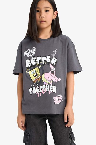 DeFacto Girl's Spongebob Oversize Wide Fit Crew Neck Short Sleeve T-Shirt E6565A825Hs