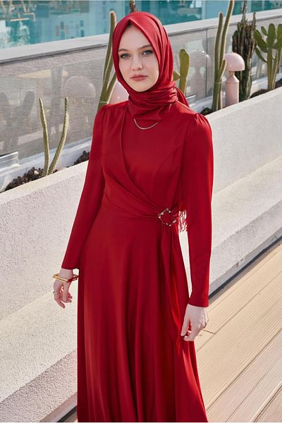 Alvina Belted Satin Dress 45527