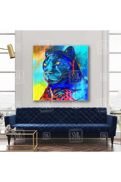 SML TABLO Efect de acuarelă Blue Tiger Orange Ilustrație detaliată Pictură pătrată pe pânză