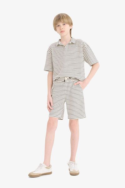 DeFacto Boy's 2 Piece Set Striped Short Sleeve Polo T-Shirt Elastic Waist Shorts C2190A825Hs