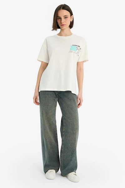 DeFacto Νέα σεζόν Coool Oversize με φαρδύ λαιμόκοψη με κοντομάνικο μπλουζάκι