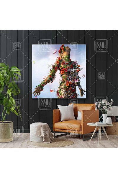 SML TABLO Κόκκινο Floral Nature Mother and Butterflies Κάθετη επιτραπέζια ζωγραφική σε καμβά
