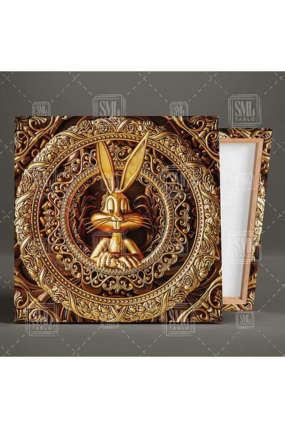 SML TABLO Εκτύπωση σε καραβόπανο Buggs Bunny Rabbit Square σε χρυσό πλαίσιο σε μπαρόκ στυλ