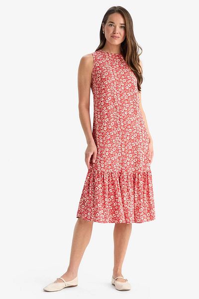 DeFacto Regular Fit Patterned Crew Neck Sleeveless Midi Dress E9437Ax25Sm