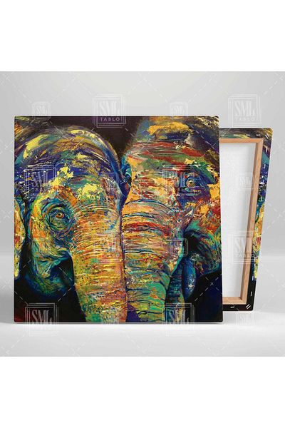 SML TABLO Ζωγραφική σε καμβά με εφέ ελαιογραφίας Elephant Couple Animal Nature African Square