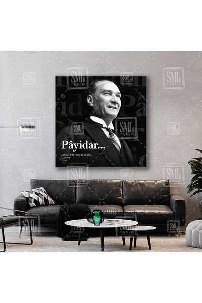 SML TABLO Gazi Mustafa Kemal Atatürk Payidar Sense of Word Pictură tipografică pătrată pe pânză