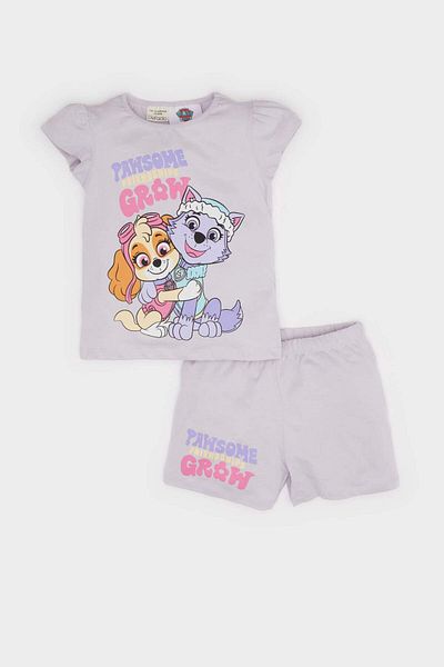 DeFacto Baby Girl Paw Patrol Pajama Set Combed Cotton Short Sleeve Pajama Top with Stretchy Waist Shorts Pajama Bottom E4647A5