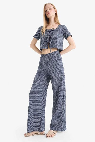 DeFacto New Season Cool Wide Leg Patterned Regular Waist Wide Leg Trousers