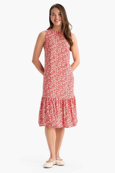 DeFacto Regular Fit Patterned Crew Neck Sleeveless Midi Dress E9437Ax25Sm