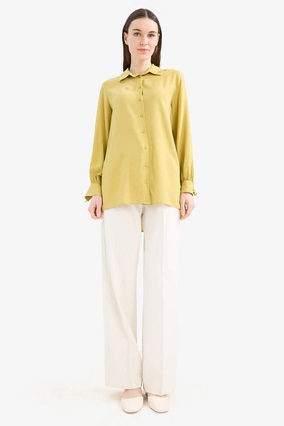 DeFacto Regular Fit Basic Plain Viscose Long Sleeve Shirt Tunic D7352Ax25Sp