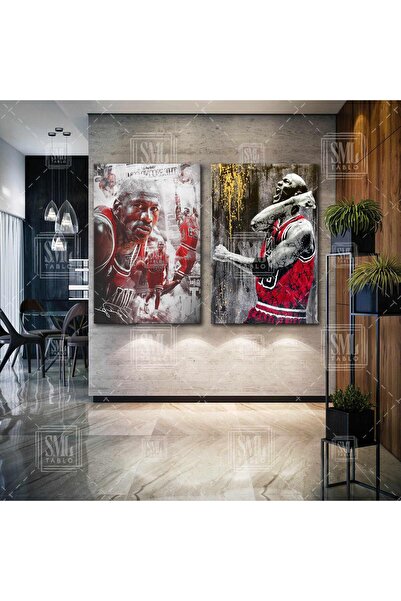SML TABLO Michael Jordan Art Chicago Bulls Basketbol Kırmızı Forma Nba İkili ...