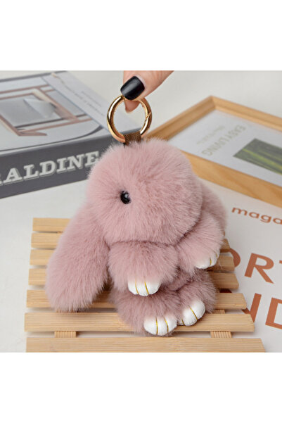 Choice سلسلة مفاتيح على شكل أرنب متعدد الألوان، مزينة بكرة من الفرو الناعم، ع...