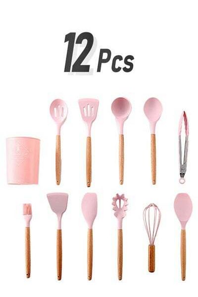 HALAMODO 12-Piece Cooking Utensils Kitchen Set Pink