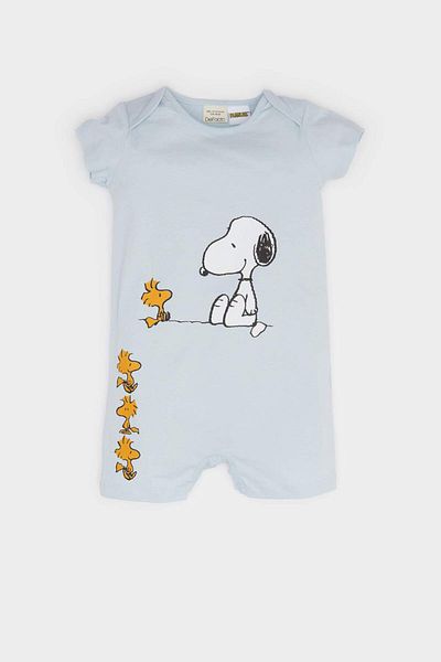 DeFacto Baby Boy Newborn Snoopy Combed Cotton Short Sleeve Jumpsuit E9554A525Sm