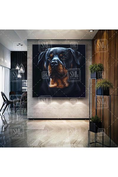 SML TABLO Πορτρέτο Rottweiler Noble Dog Ζωγραφική σε καραβόπανο με τετράγωνο ζωικό