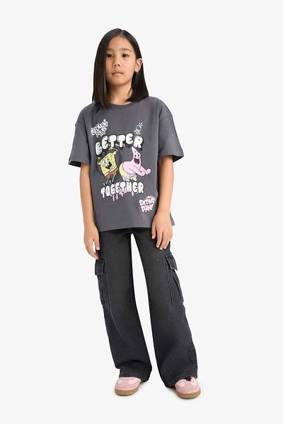 DeFacto Girl's Spongebob Oversize Wide Fit Crew Neck Short Sleeve T-Shirt E6565A825Hs