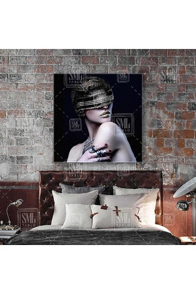 SML TABLO Coafura cu catarama de sarma Accesorii pentru ruj auriu Decor pentru coafura Pictura pe panza patrata
