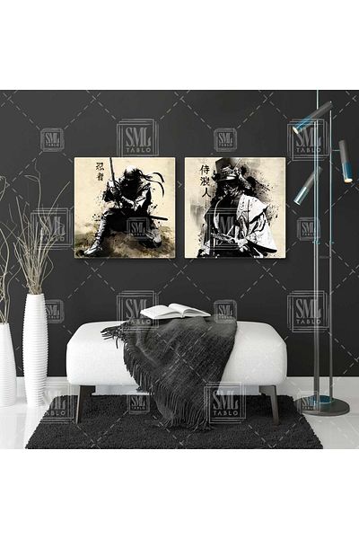 SML TABLO Ninja Warrior Defense Art Paint Splashes Combinație dublă Set de 2 tablouri pe pânză