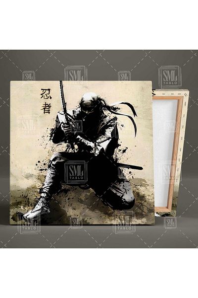 SML TABLO Ninja Warrior Defense Art Paint Splashes Combinație dublă Set de 2 tablouri pe pânză