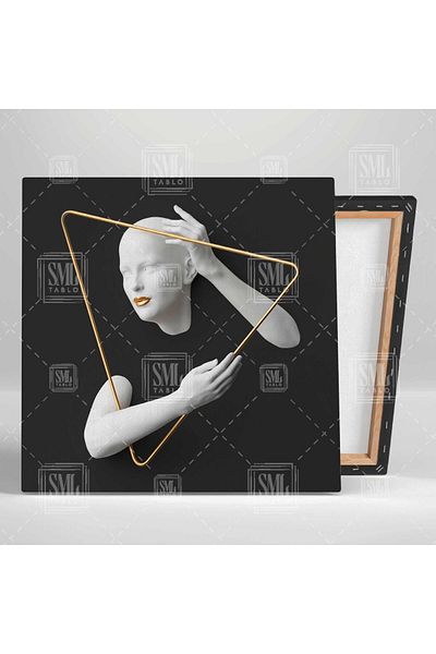 SML TABLO Cadru triunghiular din aur Fundal antracit Decorativ Combinație triplă Set de 3 tablouri pe pânză