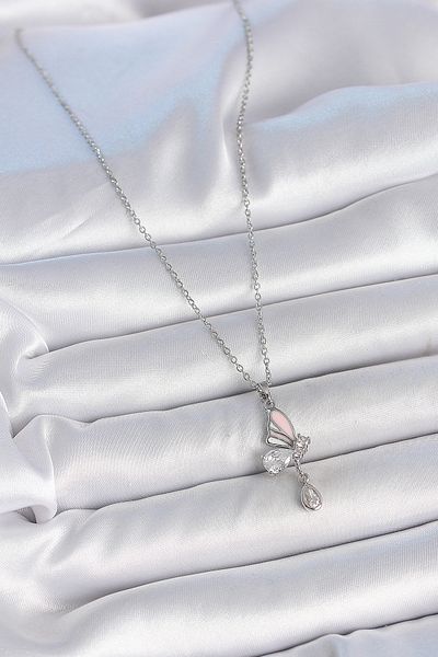 BESKAR 316L Steel Silver Color Chain Drop Zircon Stone Butterfly Model Dangle Detail Women's Necklace