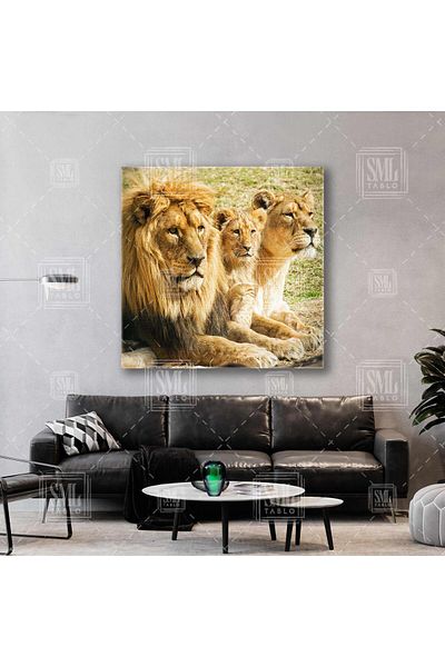 SML TABLO Regulul pădurilor Leu Familie Cub Leu Natură Pictură pătrată pe pânză