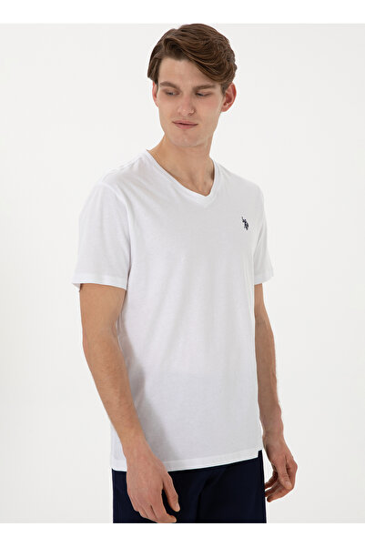 U.S. Polo Assn. Πόλο Ασν. Ανδρικό μπλουζάκι με λαιμόκοψη V λευκό GTS02