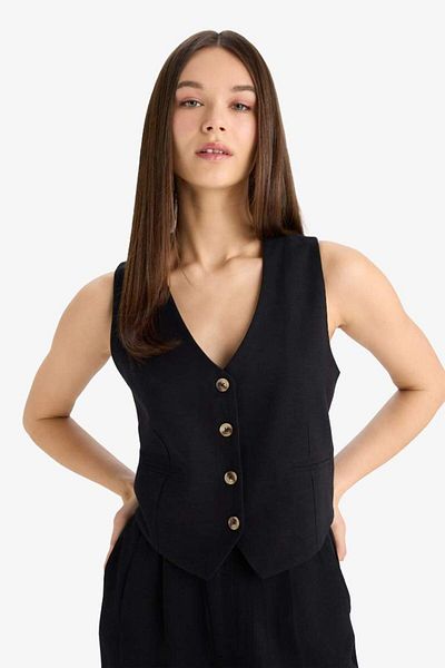 DeFacto New Season V-Neck Linen Blended Blazer Vest
