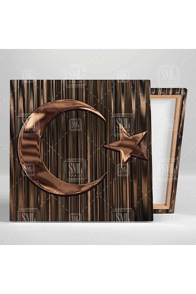 SML TABLO Bronz Metallic Look Moon Star Drapelul turcesc Pictură pătrată pe pânză