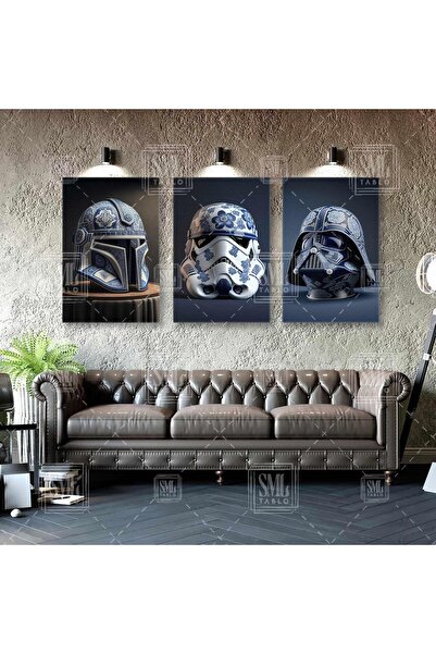 SML TABLO Star Wars Darth Wader Jedi Stormtrooper Maskesi Çini Seramik Üçlü K...