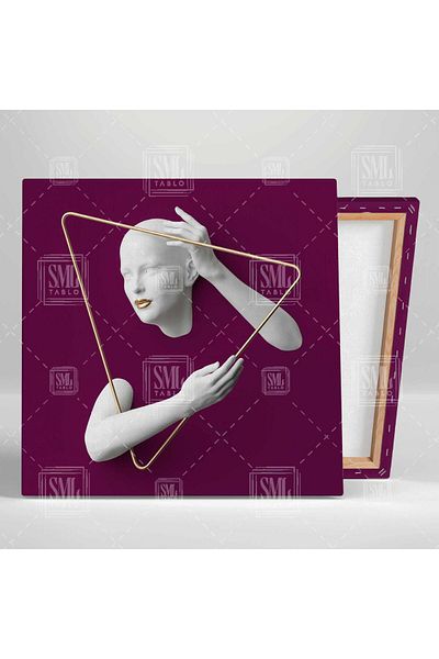 SML TABLO Cadru triunghi auriu Fundal violet Decorativ Combinație triplă Set de 3 Picturi pe pânză