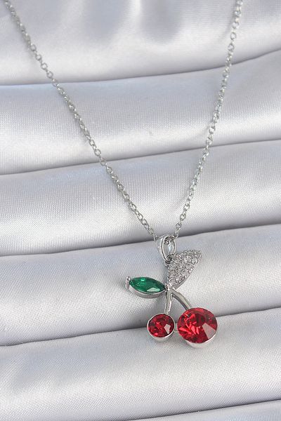 Clariss 316L Steel Silver Color Chain Red Zircon Stone Cherry Model Women's Necklace