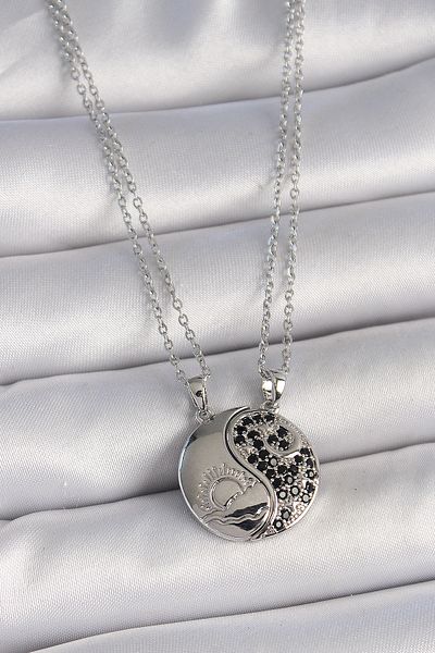 Clariss 316L Steel Silver Color Chain Zircon Stone Ying Yang Model Sunset Embroidered Friendship Women's Necklace