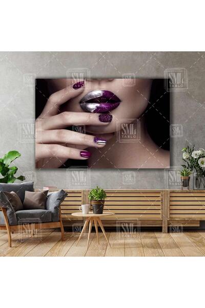 SML TABLO Mor Gümüş Taşlı Oje Ruj Güzellik Salonu Tırnak Makyaj Koaför Kadın ...