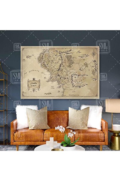 SML TABLO Yüzüklerin Efendisi Filmi Orta Dünya Haritası Efsane Film Yatay Kan...