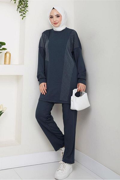 TRENDTESETTÜR Women's Gray (Smoked) Pants Knitted Suit t 7075
