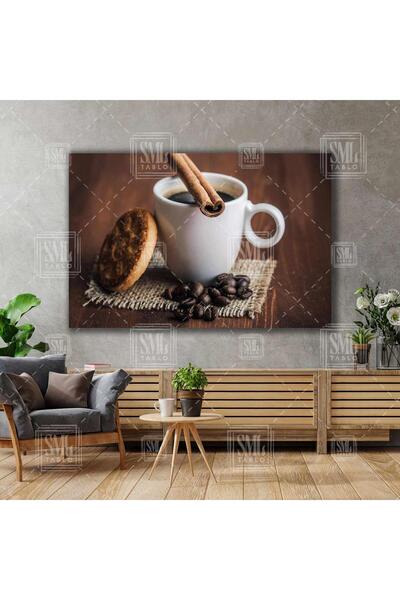 SML TABLO Kahve Tarçın Kurabiye Mutfak Cafe Dekor Yatay Kanvas Tablo