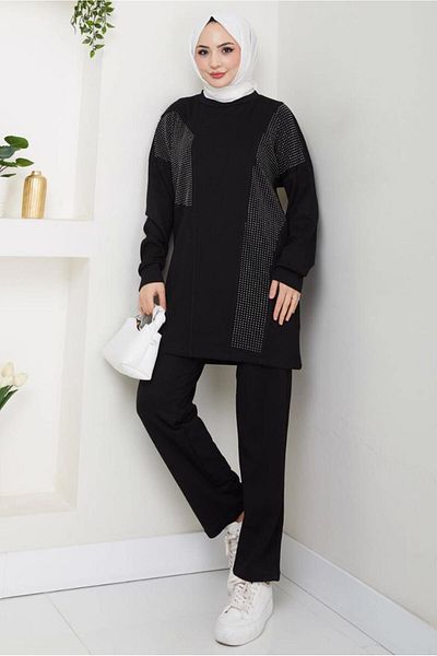 TRENDTESETTÜR Women's Black Pants Knitted Suit t 7075
