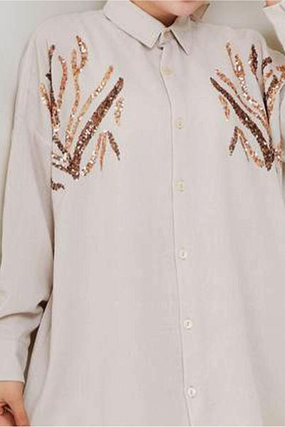 TRENDTESETTÜR Women Beige Pul Pailletted Detail Tunic t 2289